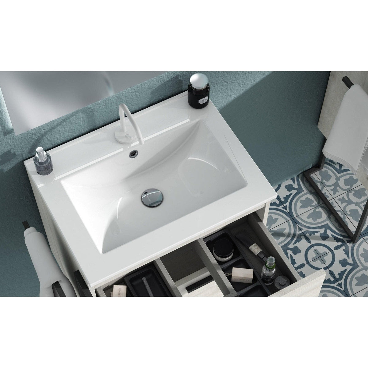 Lucena Bath 40" DÃ©cor Cristal Freestanding Vanity in White / Black / Grey and glass handle - Backyard Provider