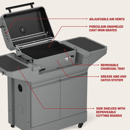 TYTUS Emberwood Charcoal Grill with Grill and Prep Cart - TDT-CRT-CHAR