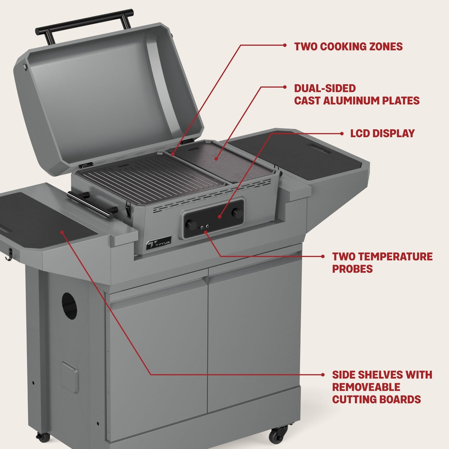 TYTUS Emberwood Electric Grill and Griddle with Grill and Prep Cart  - TDT-CRT-EGRD