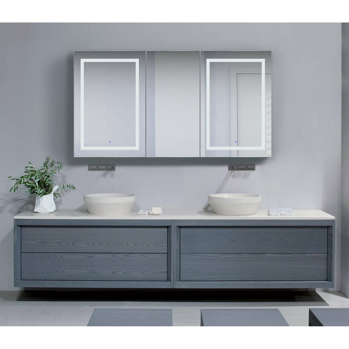 Krugg  Double LED Medicine Cabinet 66"X 36"  with Dimmer & Defogger - Svange 6636DLLR - Backyard Provider