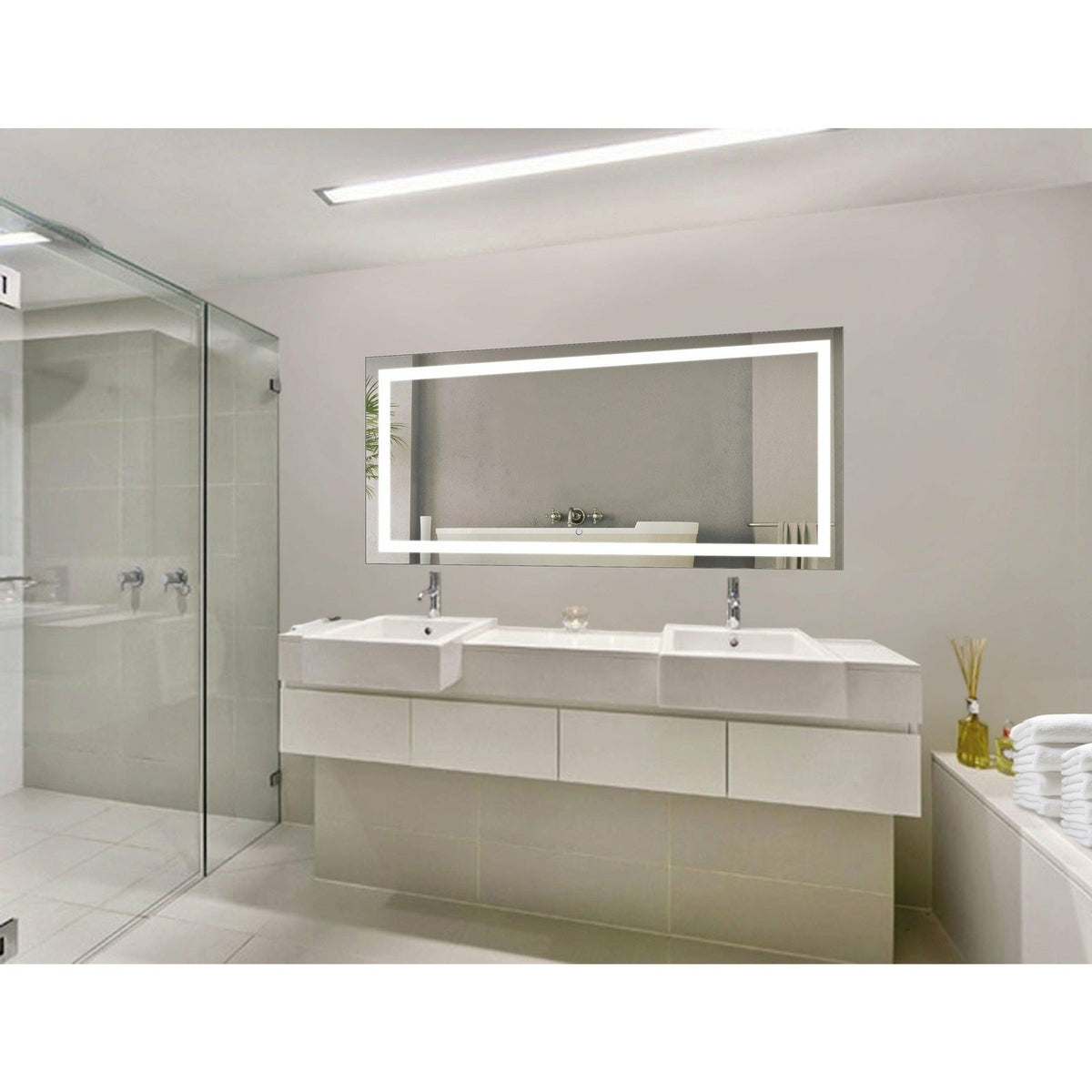 Krugg  Icon 60" X 30" LED Bathroom Mirror  with Dimmer & Defogger Large Lighted Vanity Mirror ICON6030
