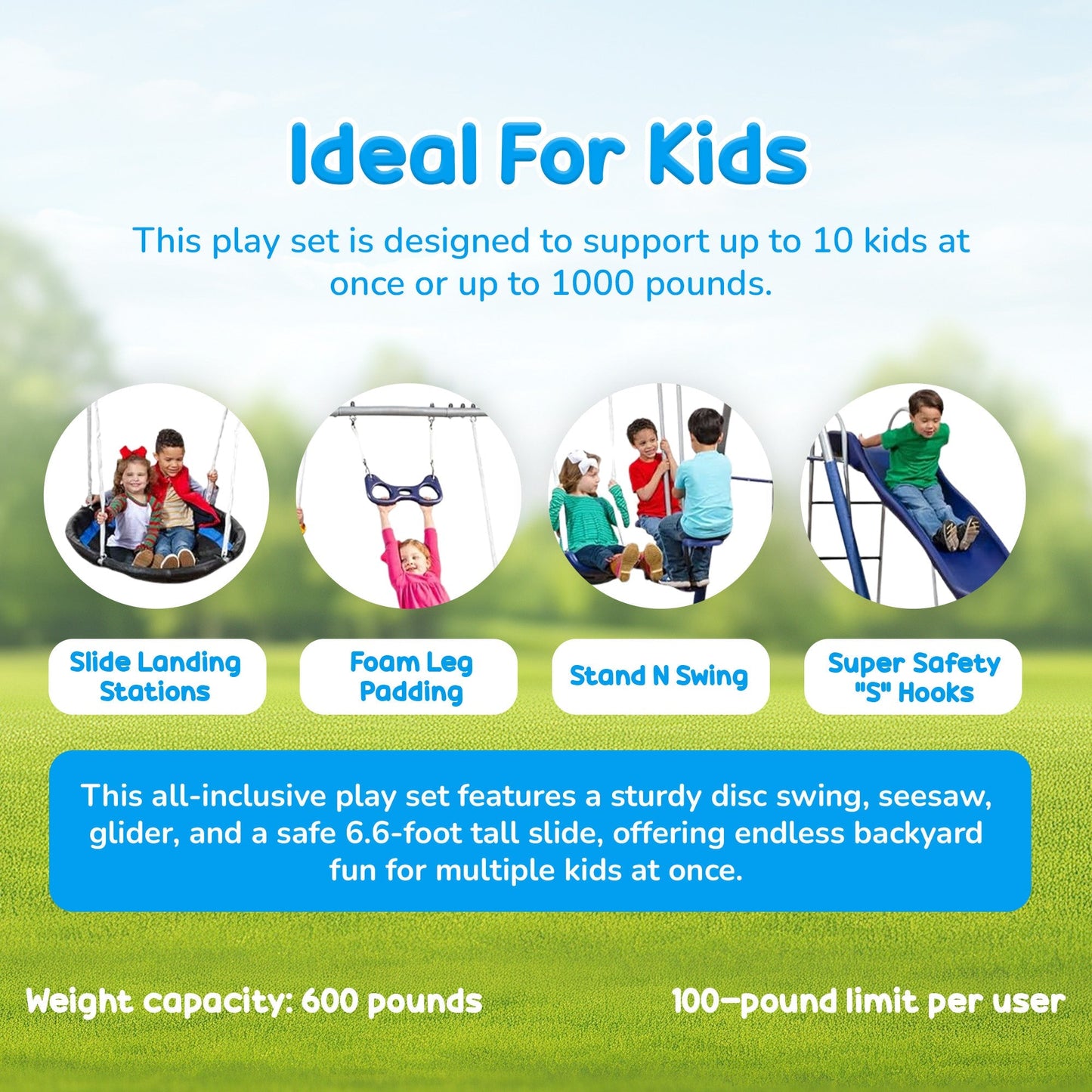 XDP Fun All Mighty Swing Set w/See Saw, Super Disc, Swings, & Slide (Used) - 305926