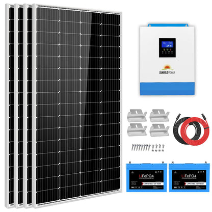 Sun Gold Solar Kit 3000W 24V Inverter 120V output Lithium Battery 800 Watt Solar Panel SGKT-3PRO
