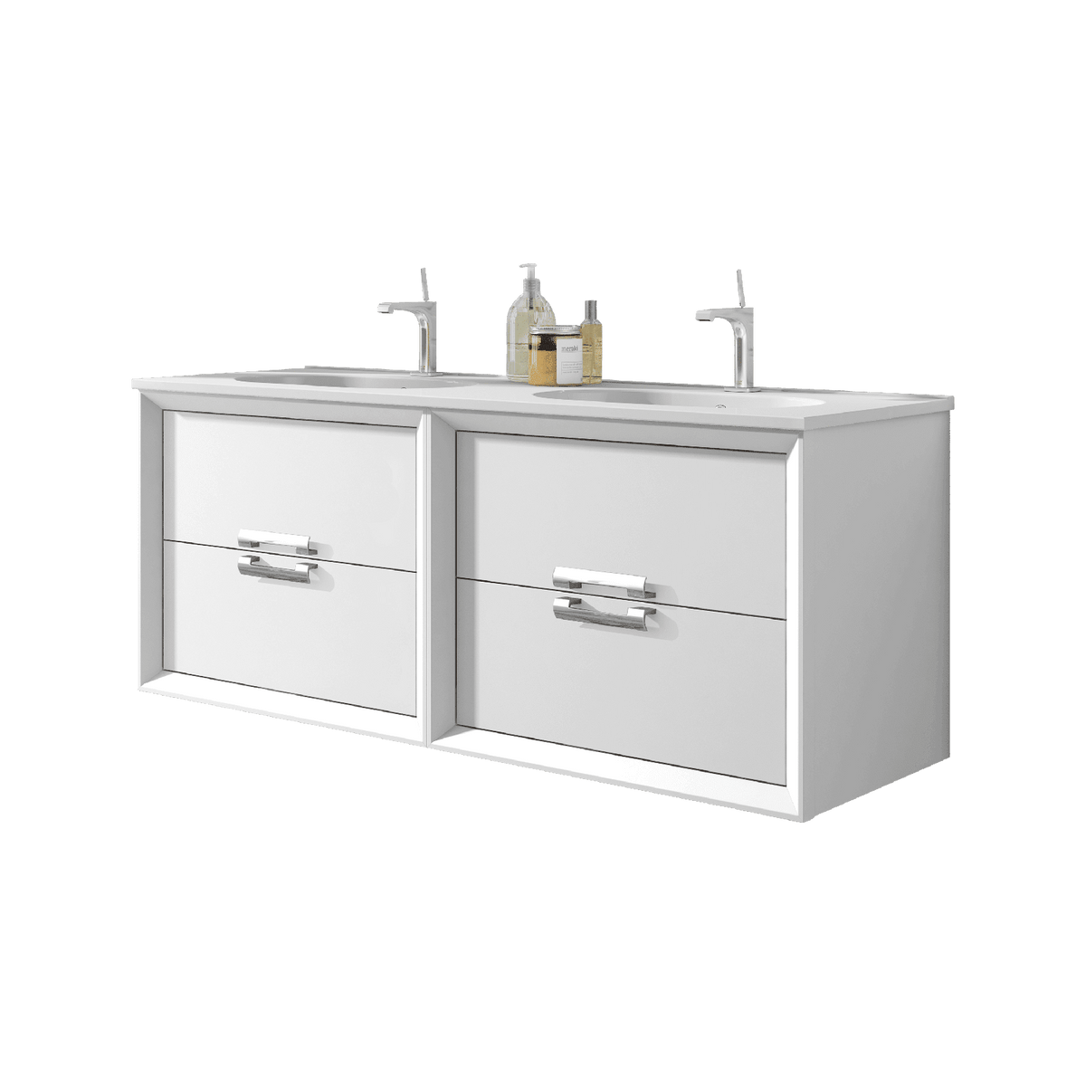 Lucena Bath 64" DÃ©cor Tirador Double Floating Vanities in White / Black / Grey / Silver - Backyard Provider