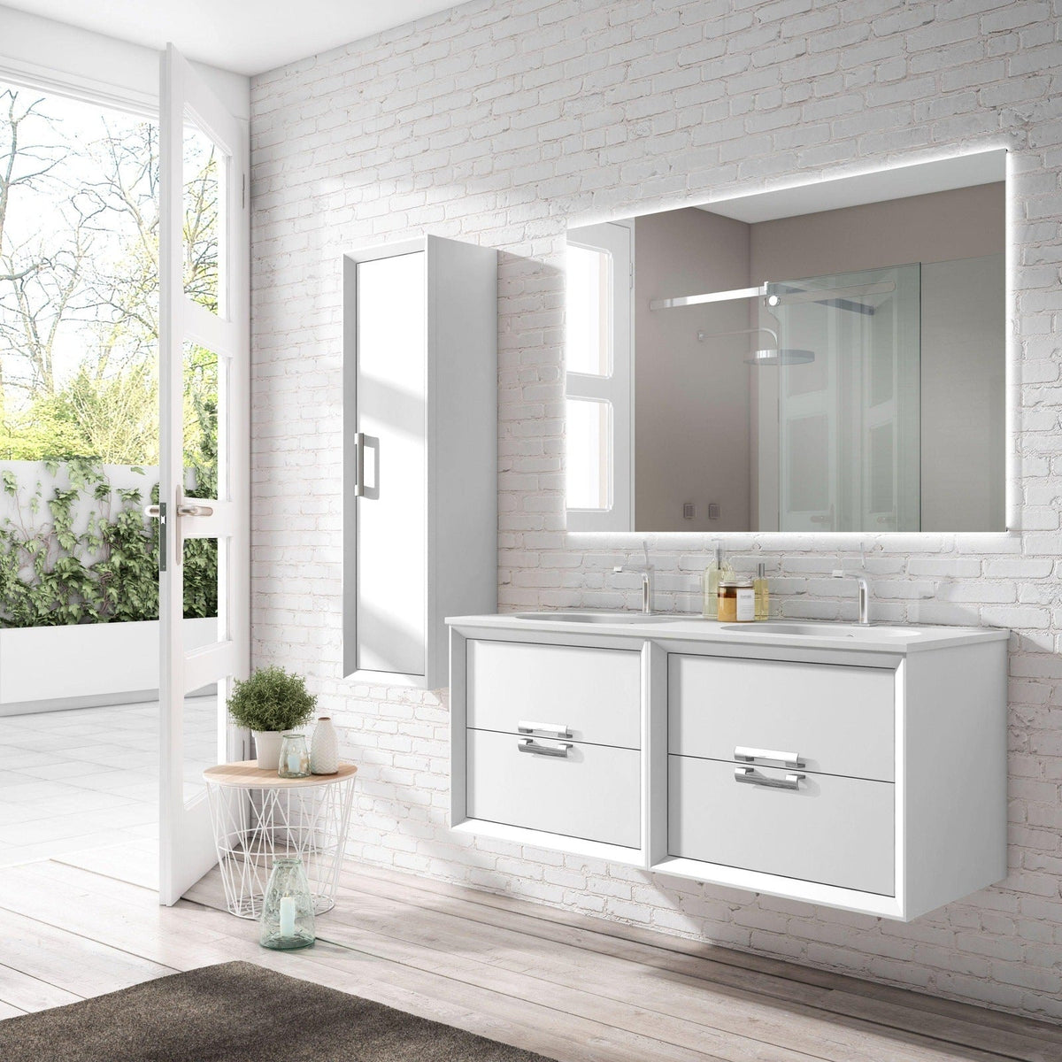 Lucena Bath 48" DÃ©cor Tirador Double Floating Vanity in White, Black, Gray or White and Silver.