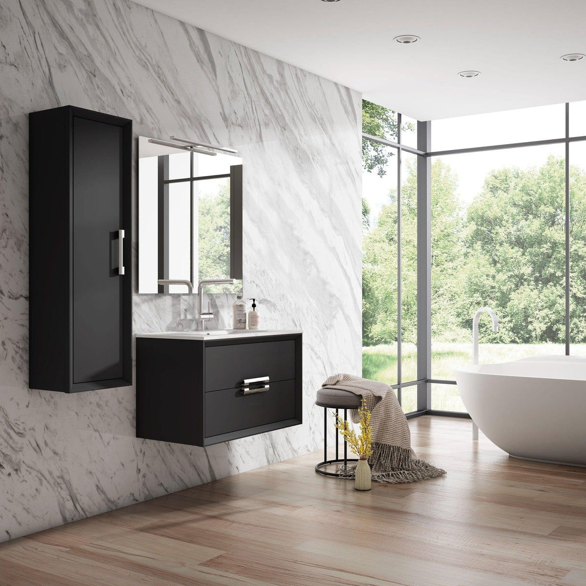 Lucena Bath 32" DÃ©cor Tirador Floating Vanity in White, Black, Gray or White and Silver. - Backyard Provider