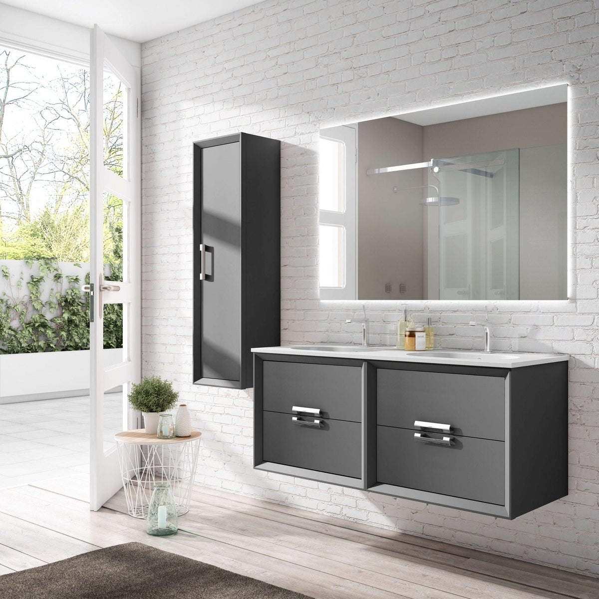 Lucena Bath 48" DÃ©cor Tirador Double Floating Vanity in White, Black, Gray or White and Silver. - Backyard Provider