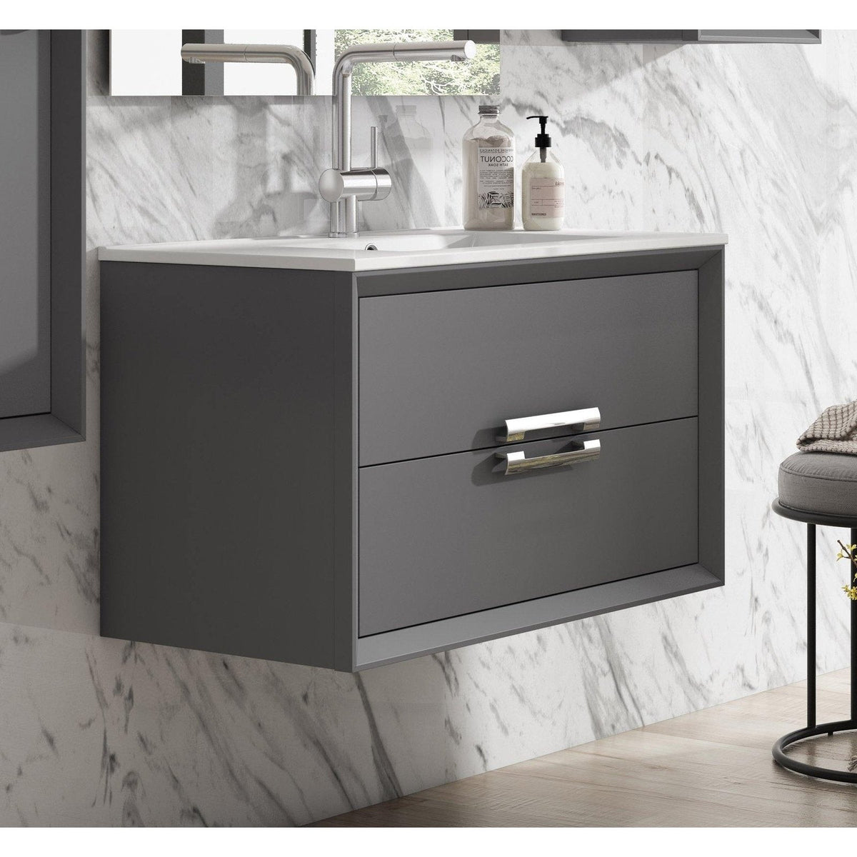 Lucena Bath 32" DÃ©cor Tirador Floating Vanity in White, Black, Gray or White and Silver. - Backyard Provider