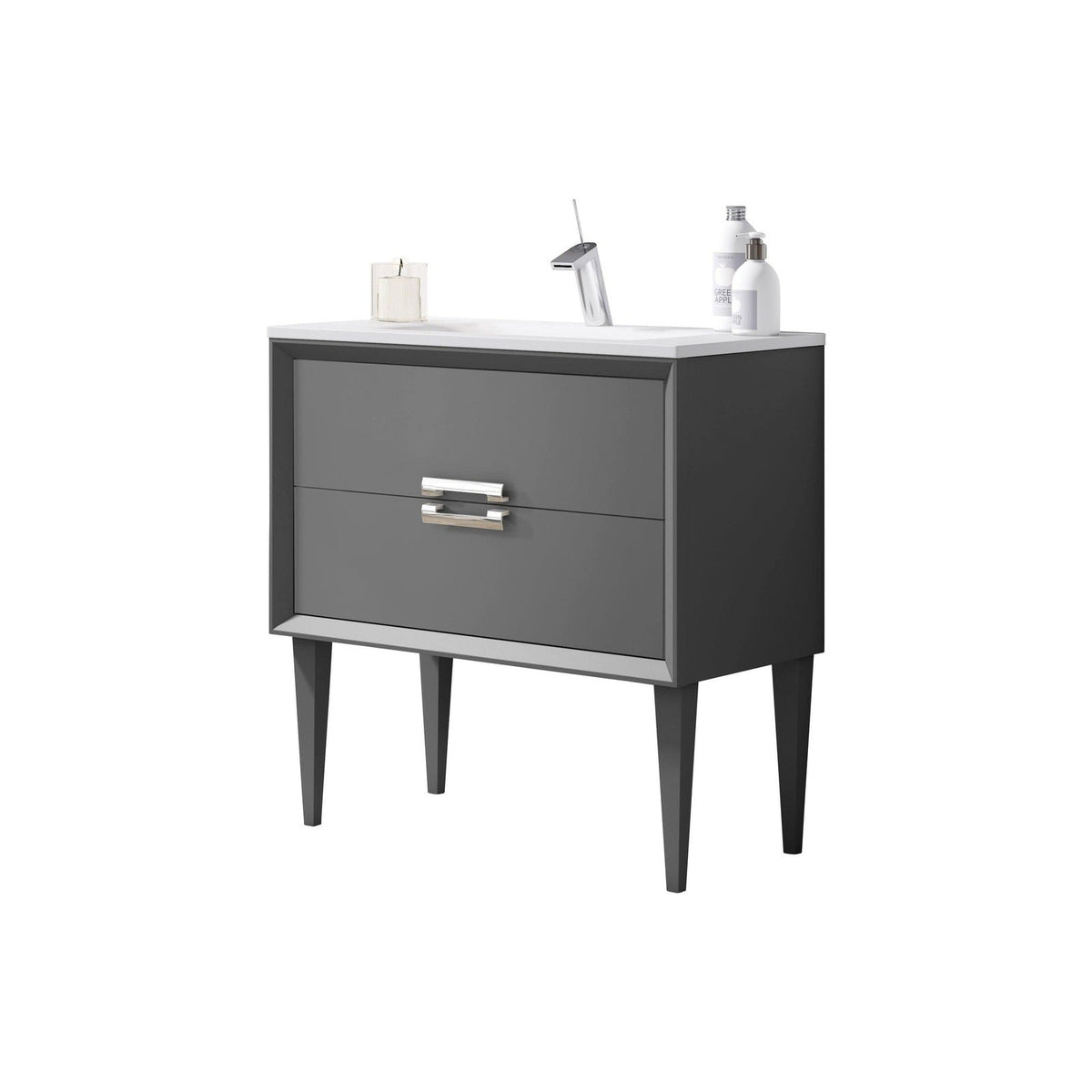 Lucena Bath 40" DÃ©cor Tirador Freestanding Vanity in Whit / Black / Grey - Backyard Provider