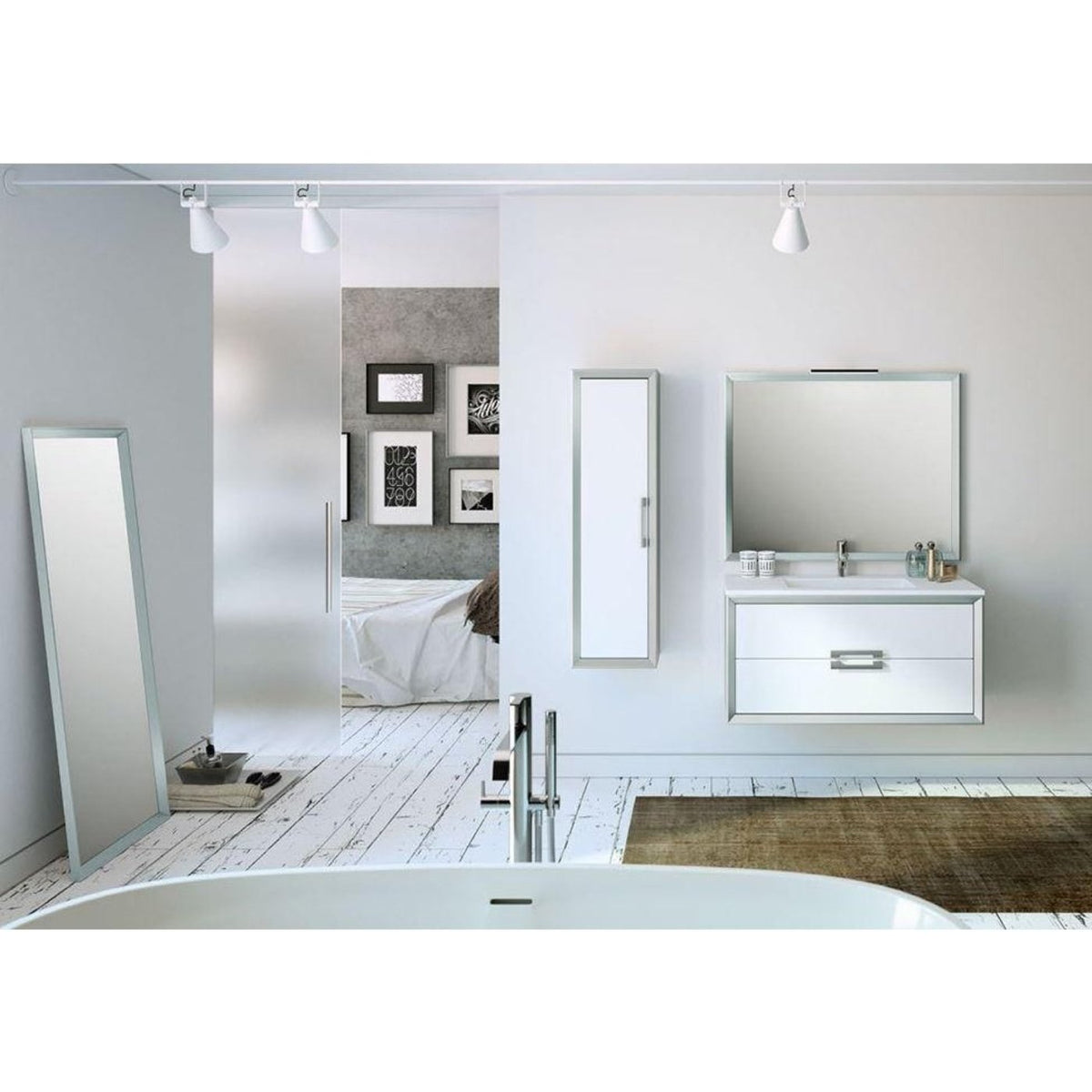 Lucena Bath 32" DÃ©cor Tirador Floating Vanity in White, Black, Gray or White and Silver. - Backyard Provider
