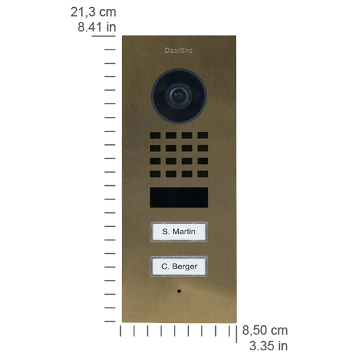 DoorBird D1102V Flush-Mount IP Video Door Station, 2 Call Button in Real Burnished Brass - 423873926