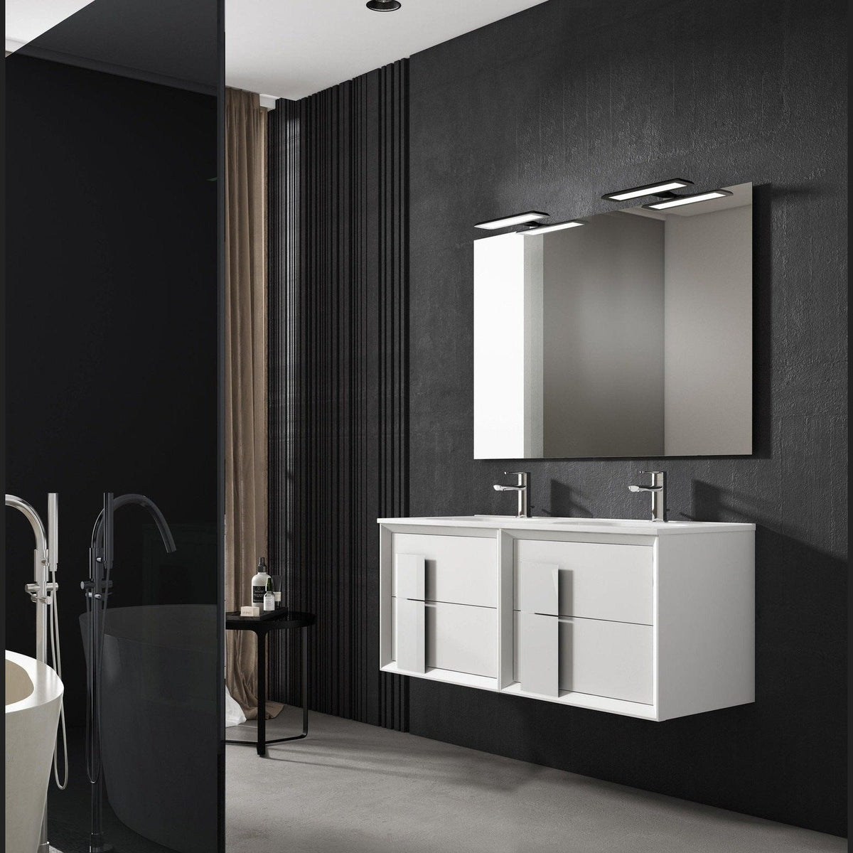 Lucena Bath 64" DÃ©cor Cristal Double Floating Vanity in White / Black / Grey - Backyard Provider