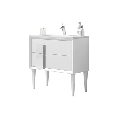 Lucena Bath 40" DÃ©cor Cristal Freestanding Vanity in White / Black / Grey and glass handle - Backyard Provider