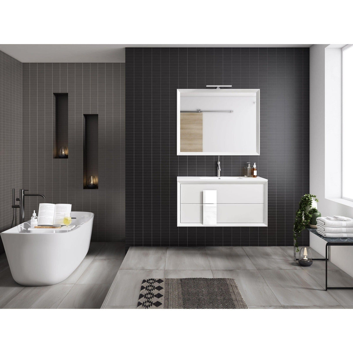 Lucena Bath 64" DÃ©cor Cristal Double Floating Vanity in White / Black / Grey - Backyard Provider
