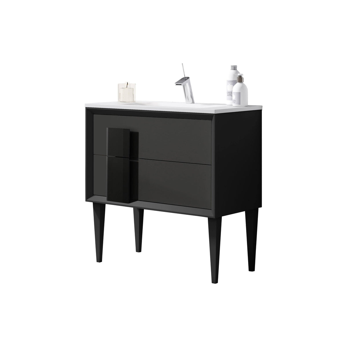 Lucena Bath 32" DÃ©cor Cristal Freestanding Vanity in White/Black/Grey and glass handle - Backyard Provider