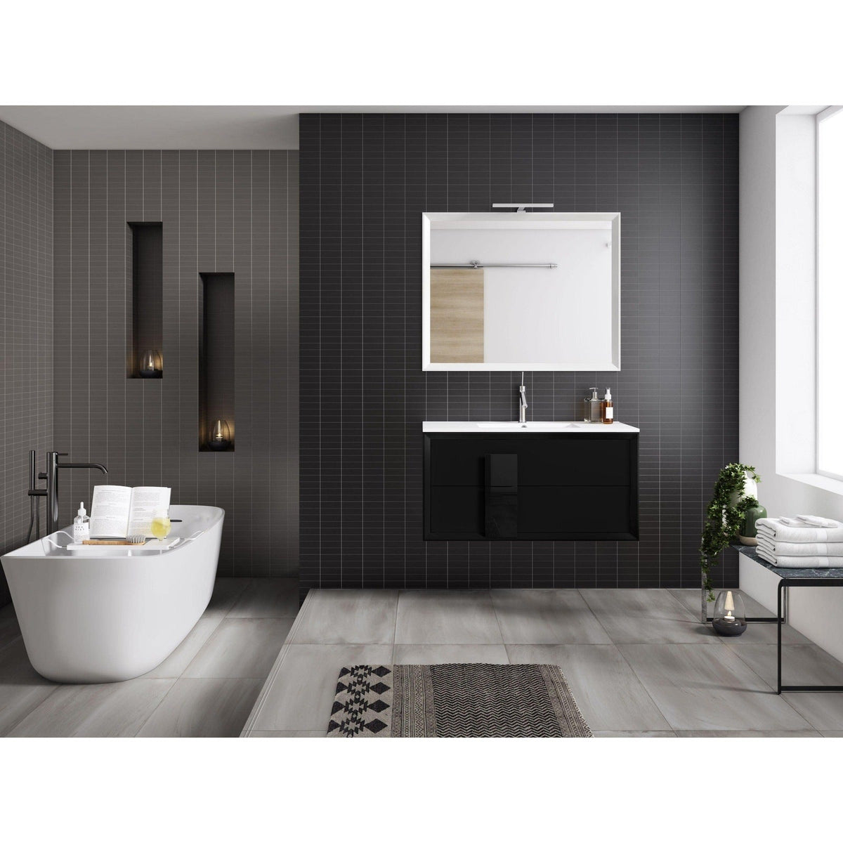 Lucena Bath 64" DÃ©cor Cristal Double Floating Vanity in White / Black / Grey - Backyard Provider