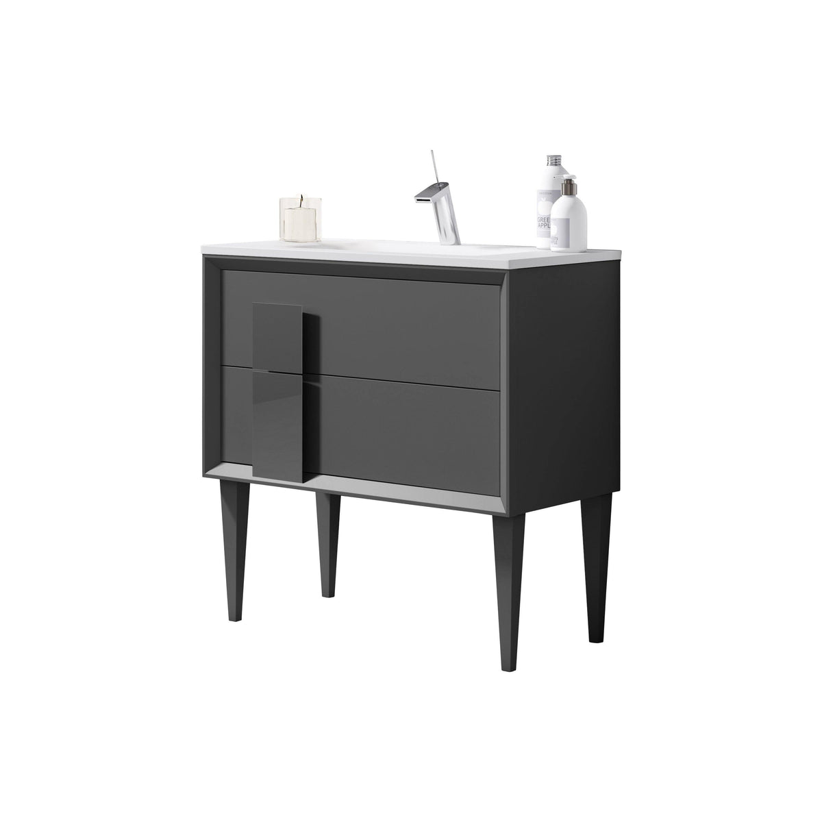 Lucena Bath 40" DÃ©cor Cristal Freestanding Vanity in White / Black / Grey and glass handle - Backyard Provider