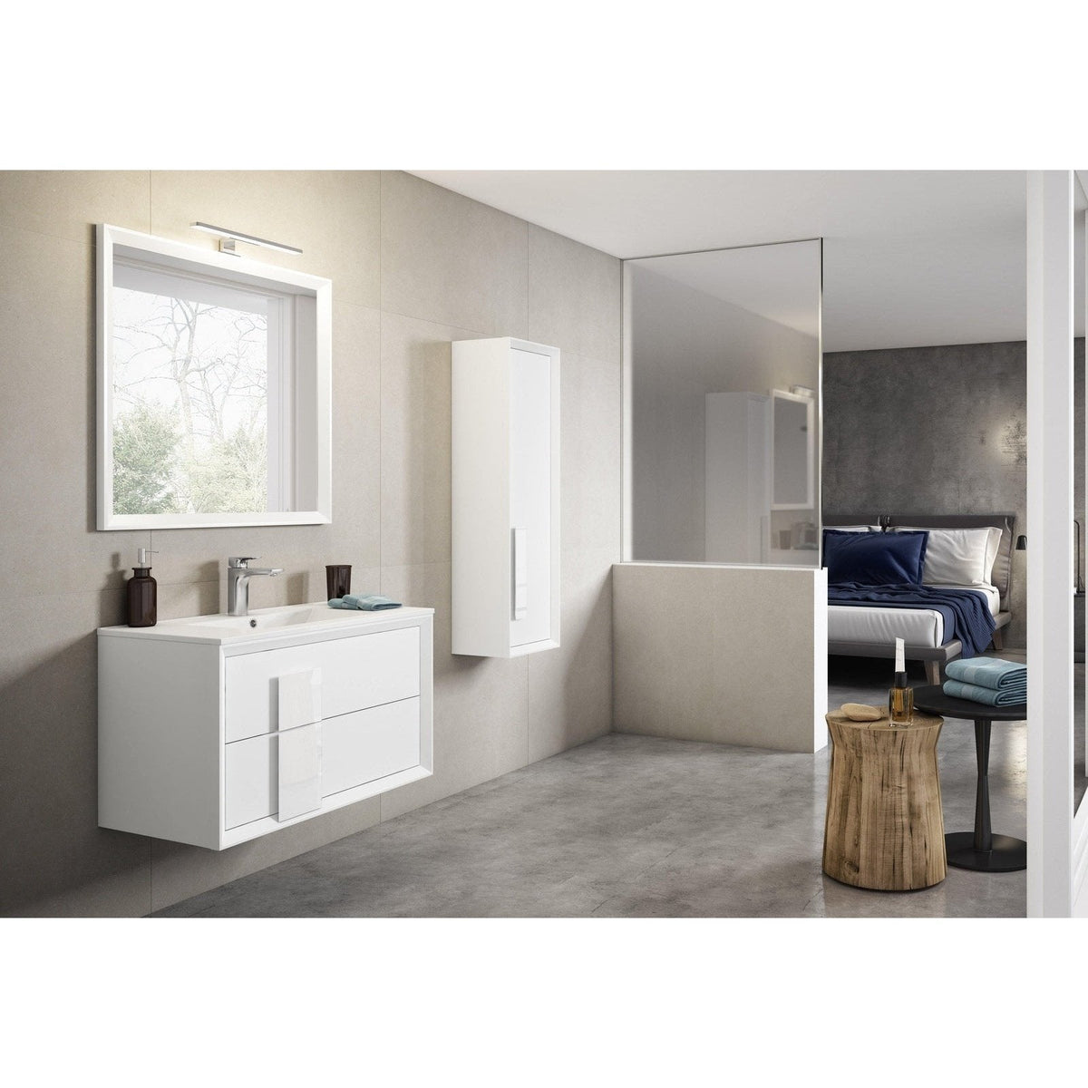 Lucena Bath 64" DÃ©cor Cristal Double Floating Vanity in White / Black / Grey - Backyard Provider