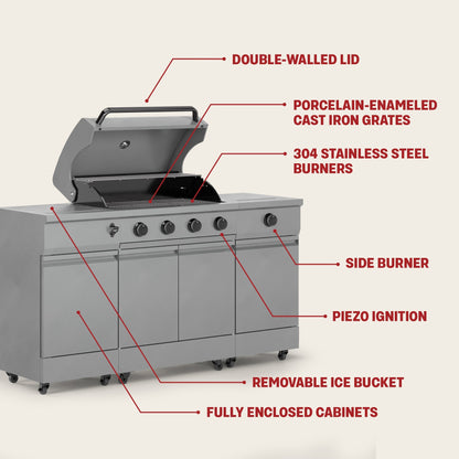 TYTUS Fresno 5-Burner LP/NG Convertible Grill in Gunmetal + Carbon Wood - TDT-021-0105