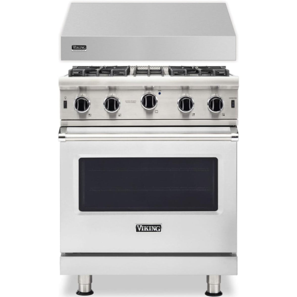 Klein Tools -Piece Package 30 Inch Freestanding Professional Gas Range and 30 Inch Wall Mount Range Hood - VGIC53024BSS