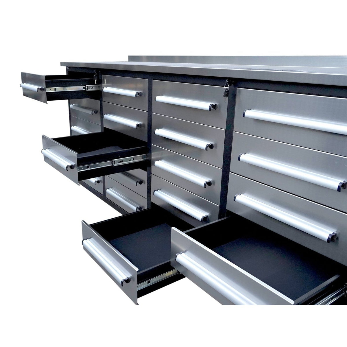 Chery Industrial 7' Garage Storage Cabinets with Workbench 20 Drawers