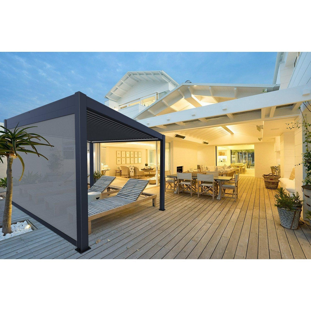 Bon Pergola Motorized Wind Resistant Side Shade/Screen - Only for Villa Pergola Add-on Only - BP-MOT-WRS-WH-10