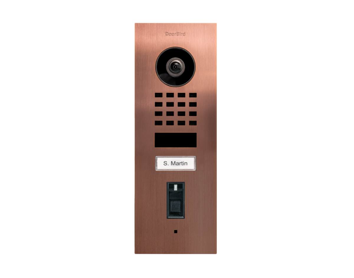 DoorBird D1101FV Fingerprint 50 Flush-Mount IP Video Door Station, 1 Call Button in Bronze - 423872196