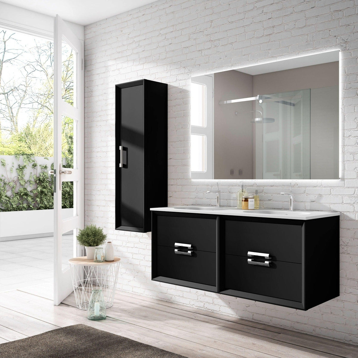 Lucena Bath 64" DÃ©cor Tirador Double Floating Vanities in White / Black / Grey / Silver - Backyard Provider
