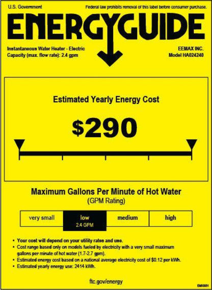 Eemax HomeAdvantage II 24kW 240V Electric Tankless Water Heater - EHA024240