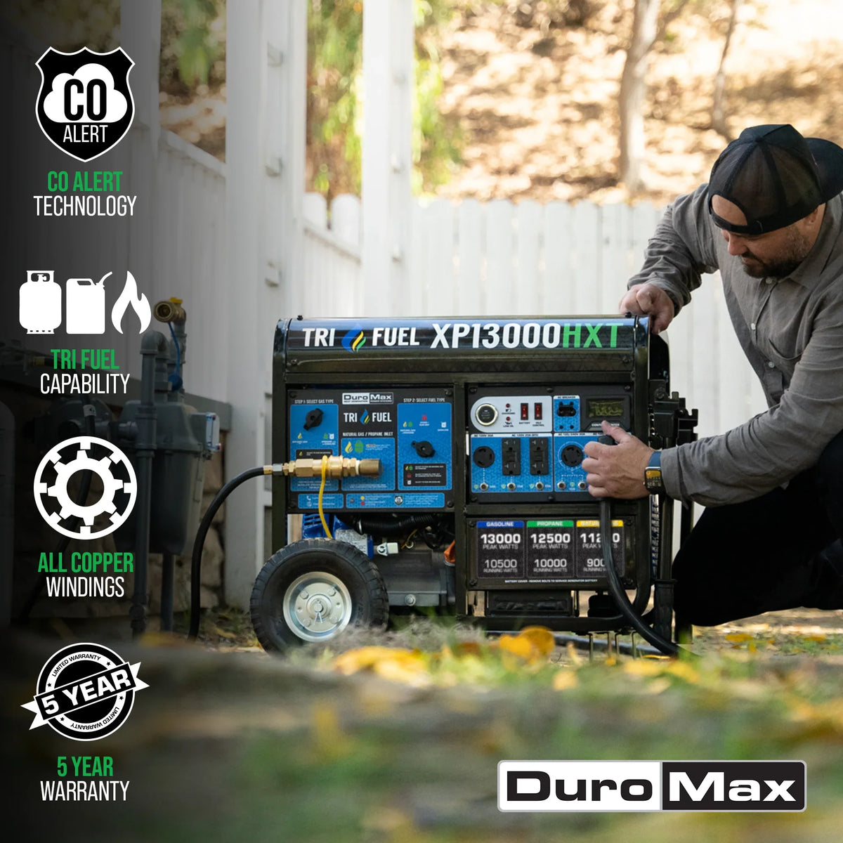 DuroMax XP13000HXT 13,000-Watt 500cc Tri Fuel Portable Generator with CO Alert