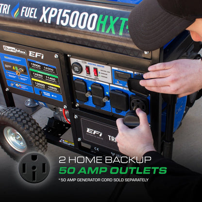 DuroMax XP15000HXT+ 15,000-Watt  500cc EFI Electric Start Tri Fuel Portable Generator