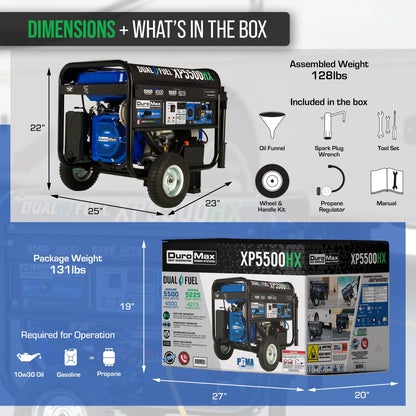 DuroMax XP5500HX 5,500-Watt 210Vcc Electric Start Dual Fuel Portable Generator