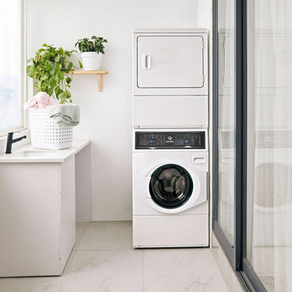 SPEED QUEEN SF7008WG SF7 Stacked White Washer - Gas Dryer with Pet Plus Sanitize Fast Cycle Times  - SF7008WG