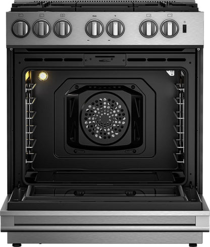 BLOMBERG APPLIANCES BDF30522SS 30in Dual Fuel 5 burner range with 5.7 cu ft self clean oven, slide-in style in Stainless Steel - BDF30522SS