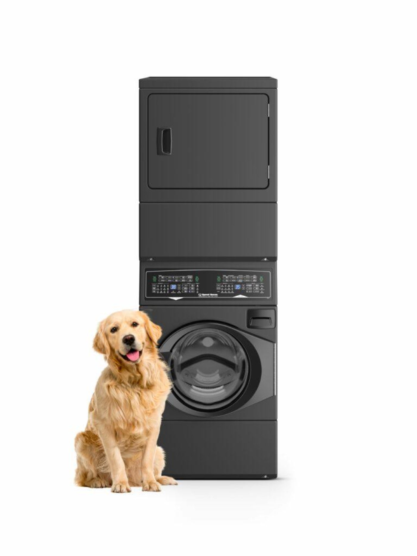 SPEED QUEEN SF7008BG SF7 Stacked Washer - Gas Dryer with Pet Plus Sanitize Fast Cycle Times Black - SF7008BG