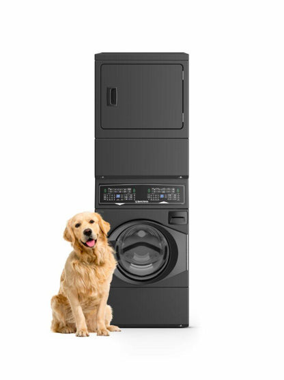 SPEED QUEEN SF7008BG SF7 Stacked Washer - Gas Dryer with Pet Plus Sanitize Fast Cycle Times Black - SF7008BG
