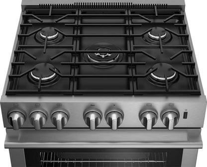BLOMBERG APPLIANCES BDF30522SS 30in Dual Fuel 5 burner range with 5.7 cu ft self clean oven, slide-in style in Stainless Steel - BDF30522SS