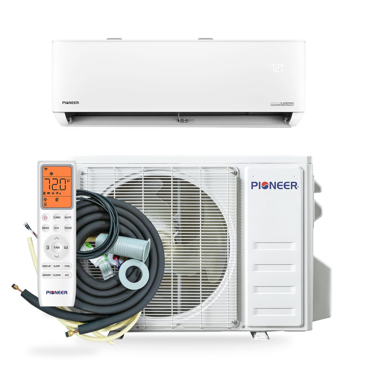 Pioneer Quantum Hyperformance 12,000 BTU 25 SEER2 230V High-Wall Ductless Energy-Star Mini-Split Air Conditioner Inverter Hyper Heat Pump Full Set - WYT012GLSI25RH-10S