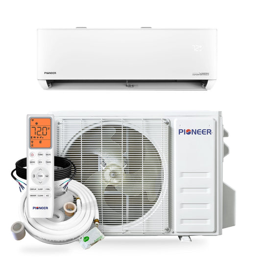 Pioneer Quantum Hyperformance 12,000 BTU 25 SEER2 230V High-Wall Ductless Energy-Star Mini-Split Air Conditioner Inverter Hyper Heat Pump Full Set - WYT012GLSI25RH-10S