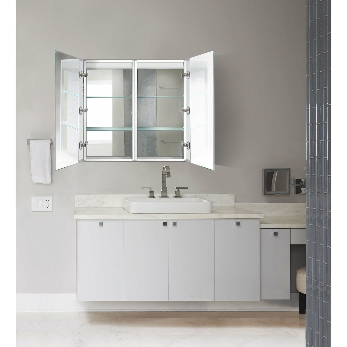 Krugg Kinetic 30â€³ x 30" LED Medicine Cabinet  with Dimmer & Defogger KINETIC3030 - Backyard Provider