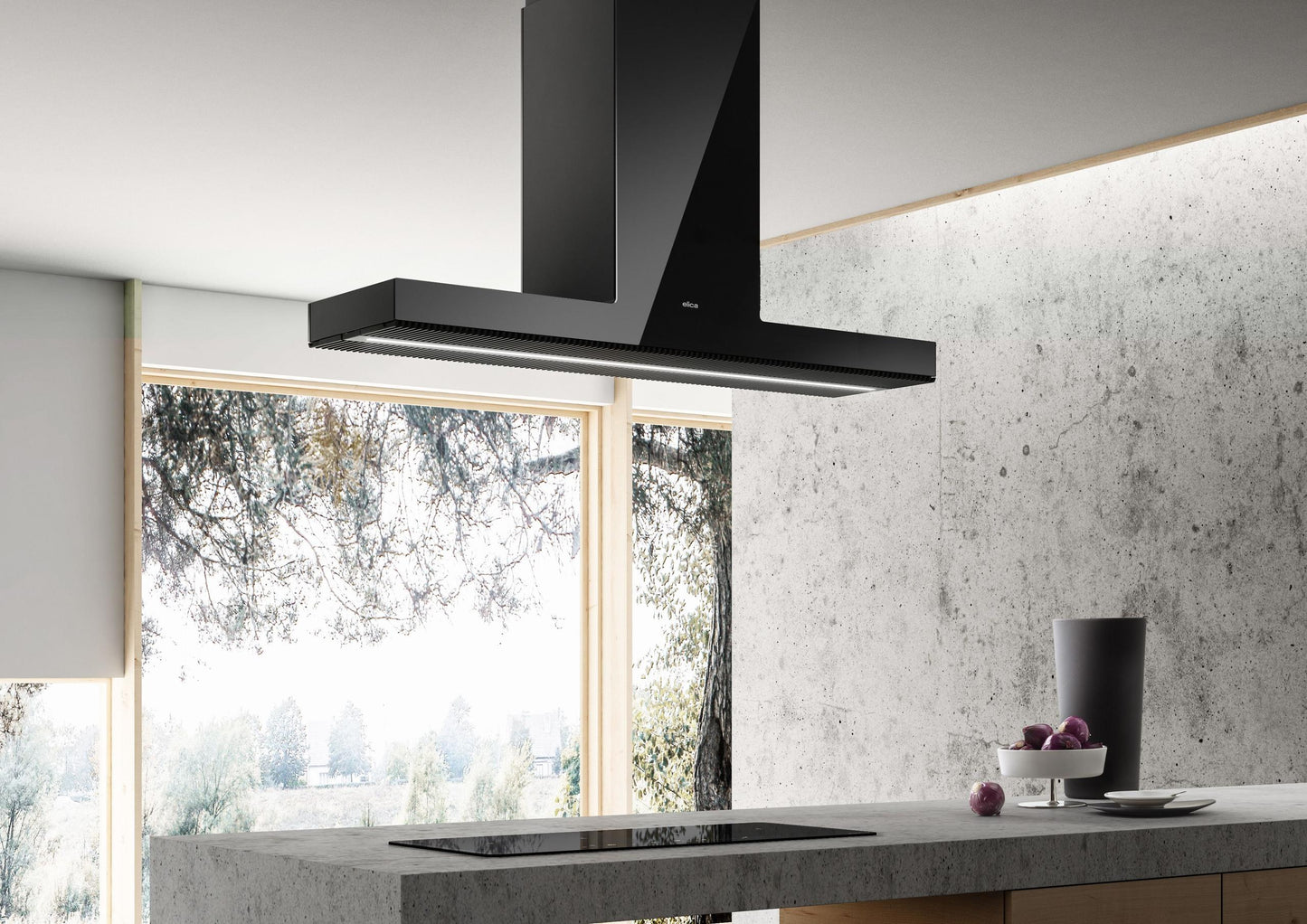 ELICA EHI648BL HAIKU IS Island Range Hood 48" wide - 600CFM Black in Stainless Steel
