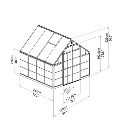 Palram Canopia | Balance Greenhouse Kit 8 Ft Wide Green With 0.8mm Polycarbonate Glazing - HG6108G