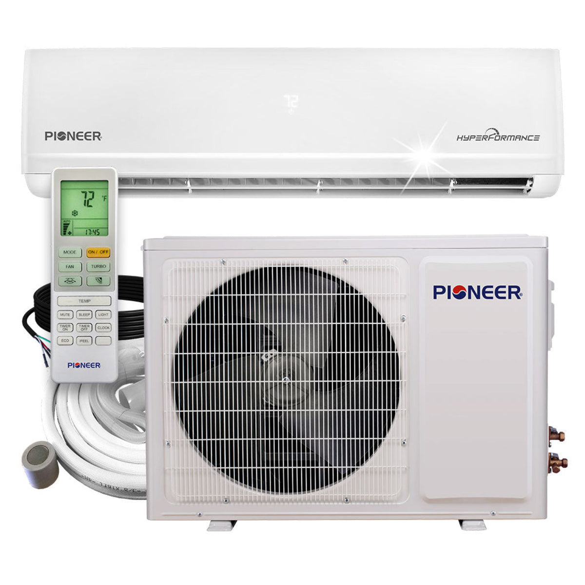 Pioneer Hyperformance 18,000 BTU 20.5 SEER2 Ductless Mini Split Inverter++ Wi-Fi Enabled Air Conditioner Hyper Heat Pump Full Set 230V - WYF018GHFI25RH-10
